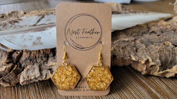 Hexagon Gold Flake Earrings - Gold